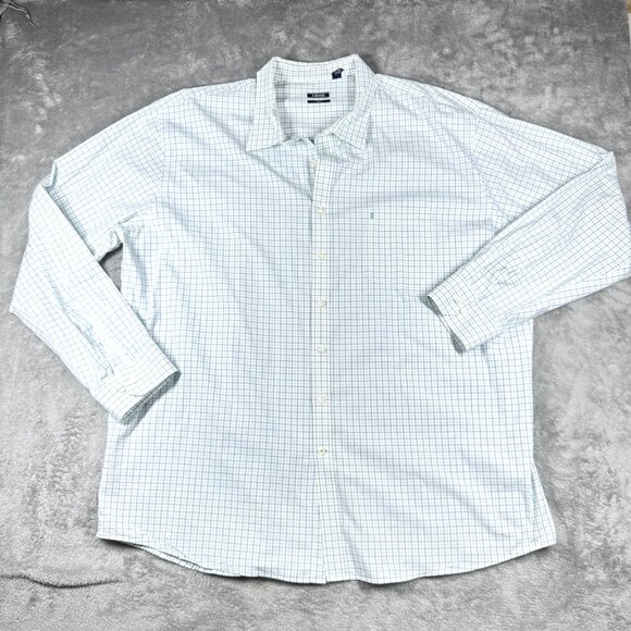 IZOD 4XLT Plaid Button Down Shirt Men’s Blue Green Cotton Long Sleeve - Picture 2 of 10